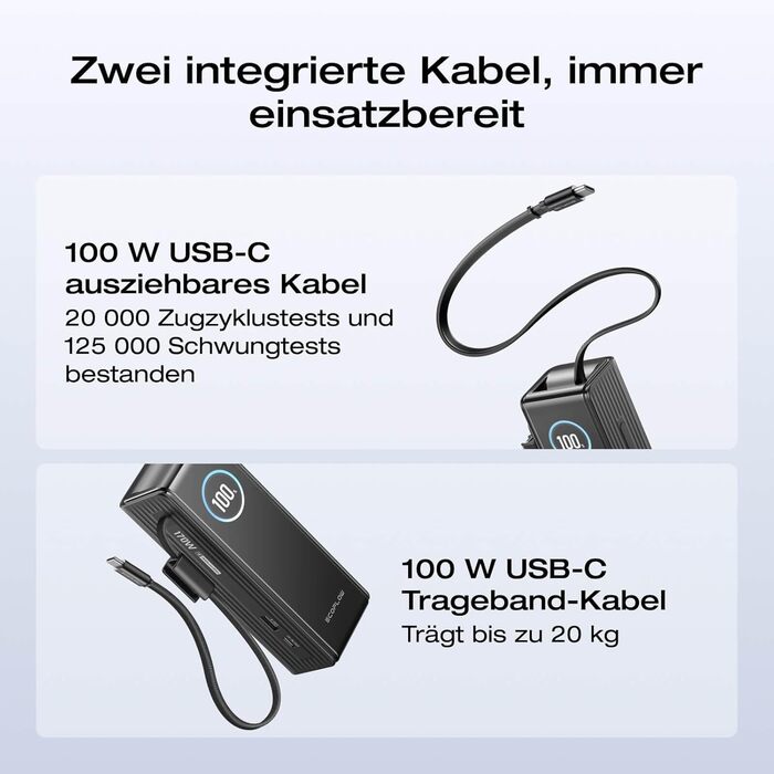 EcoFlow Powerbank 25000mAh 170W: портативний зарядний пристрій з вбудованим кабелем 100W USB-C для ноутбуків та смартфонів (iPhone, MacBook, Samsung), чорний