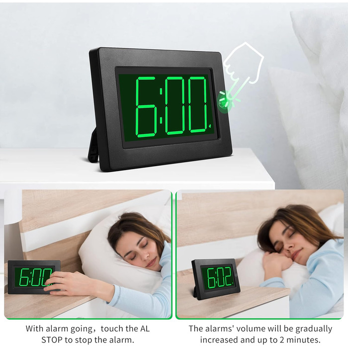 KWANWA Alarm Clock, 8-Inch Large Screen, Digital Battery-Powered Alarm Clock, Automatic Dimming Mode, Large Tick-Free Wall Clock, Table Clock for Bedroom, Office, Living Room, Seniors, 12-Hour Mode