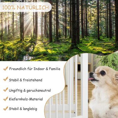 Захисне ґратка для собак COSTWAY 76 см, 4 панелі, дерев'яна з хвірткою, для дітей, складана, біла