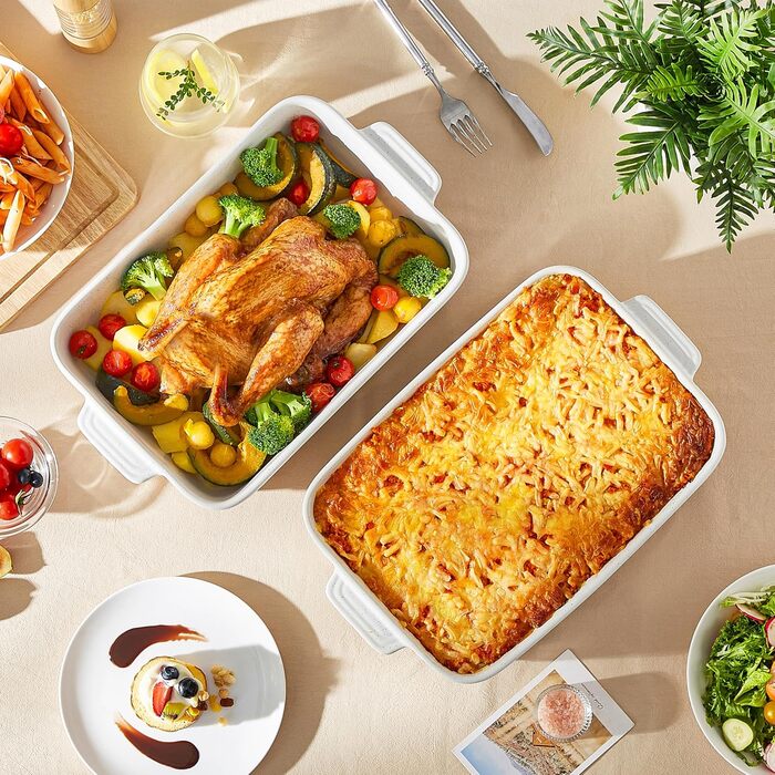 MALACASA Набір форм для запікання TARA, 3 шт. з кераміки, для лазаньї, тірамісу та запіканок | Форми для випічки, стійкі до подряпин, підходять для мікрохвильової печі та миття в посудомийній машині