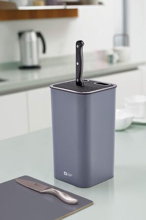 RICHARDSON SHEFFIELD Knife Block Grey, Universal Block for Knives, With Flexible Grid, Space for Scissors and Sharpener, Non-Slip