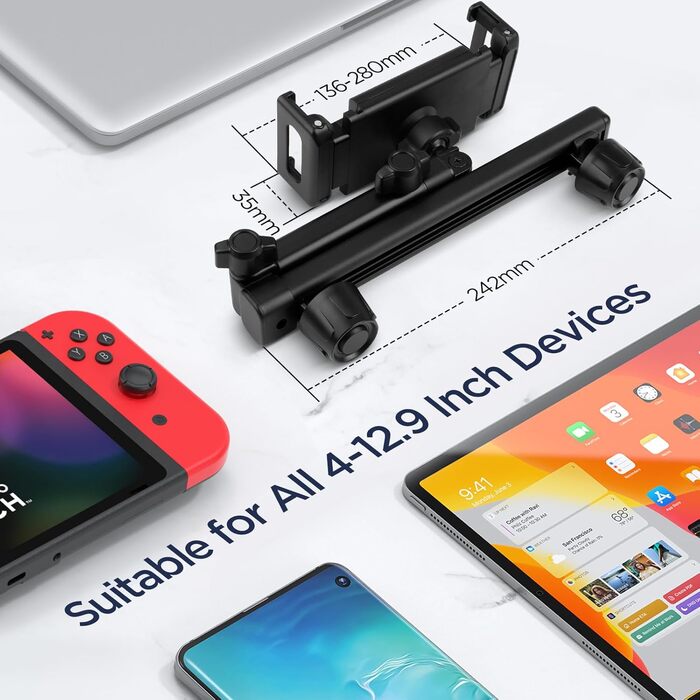 Утримувач для планшета Romon у автомобіль, кріплення до підголівника, універсальний, 360° обертання, для смартфонів та планшетів 4.7-13 дюймів