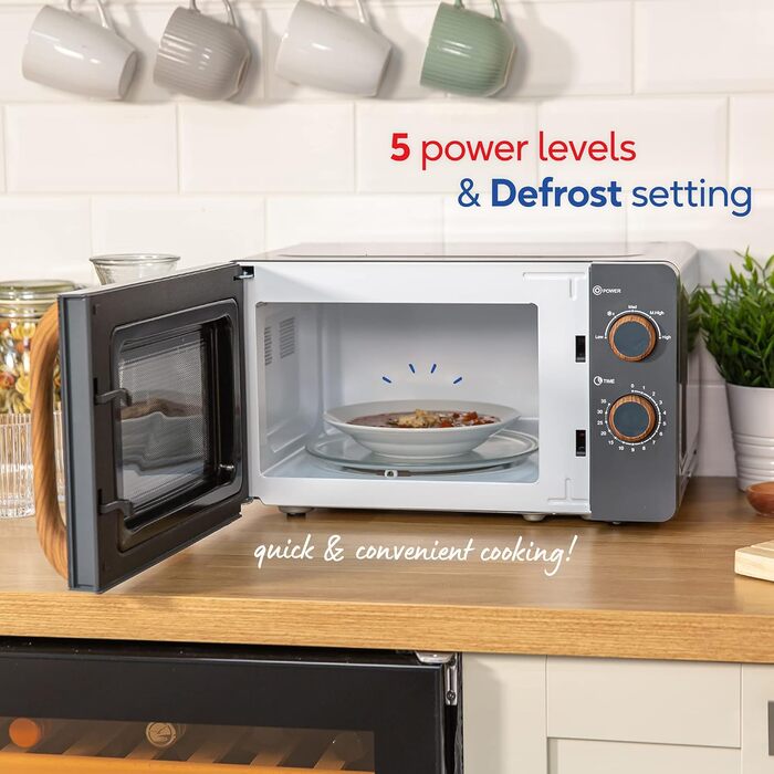 Мікрохвильова піч Russell Hobbs RHMM713G: 17 л, 700 Вт, сірий колір, стильний дизайн, функція розморожування