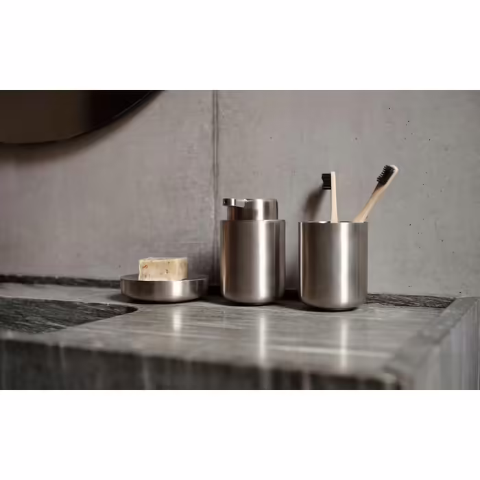 Zone Denmark Ume toothbrush holder, toothbrush cup, made of stoneware/ceramic, beautiful & practical bathroom accessory, diameter 8.3 cm, height 10.3 cm, steel