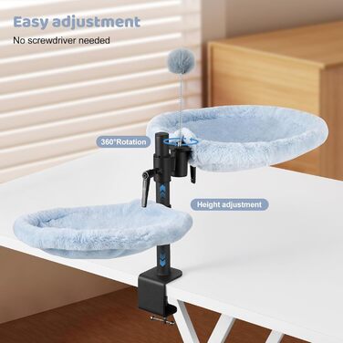 Кішка ліжко на стіл Odoland - 360° обертається та регулюється по висоті, м'яка гамак для котів з 2 знімними чохлами, місце для сну для дому/офісу - для цілорічного використання (Сірий)