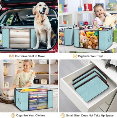 6 містких мішковин для зберігання 90L з кришкою, блакитні. Органайзери для одягу, постільної білизни, ковдр. Ідеально для переїзду та зберігання.