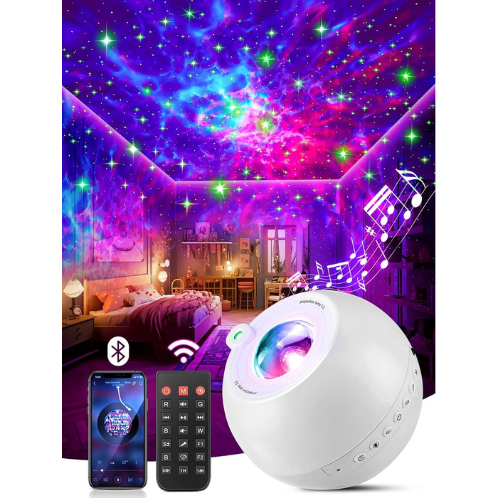 Star Projector for Kids, 15 Light Colors + 15 Music + Bluetooth Night Light Star Projector for Adults, Remote Control + 4 Timer Aurora Lamp, Galaxy Projector Gifts, Lava Lamp, Room Decoration