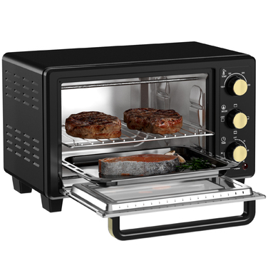 HOMCOM 16L Mini Oven 1400W Mini Oven 100-230℃ 60 Min. Timer, with Grill Rack and Baking Tray, Pizza Oven with Tray Handle, Crumb Tray Black | Aosom