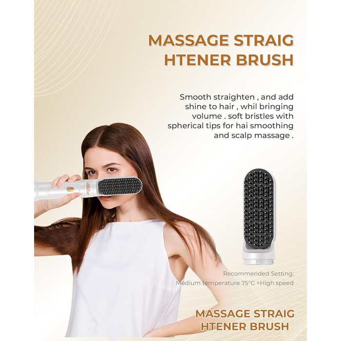 UKLISS 6-в-1 Стайлер для волосся та фен Pro, Набір для сушки та укладки, Автоматична плойка для локонів, Випрямляч для волосся, Іонний фен, Airbrush стайлер, Подарунковий набір для жінок, Блакитний (Weiß Pro)