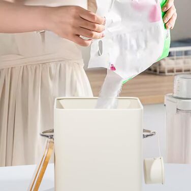 Контейнер для порошку 6.5л з дозатором, коробка для порошку, контейнер для корму, ящик для печива, кавових зерен, тваринного корму (Бежевий)