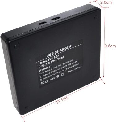 Зарядний пристрій EMOVERY USB-Dual для камер Kodak LB-070, PIXPRO S-1, AZ651, AZ652, AZ901 - 8.4V, 700mA, Micro-USB, Type-C, захист, LCD-дисплей
