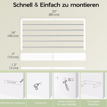 Настінна сушарка для одягу розкладна 32', Біла - Kleidung zusammenklappbar, Handtuch-Trockengestell