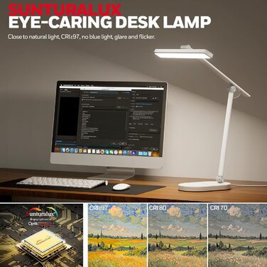 Настільна LED лампа Honeywell H4 Sunturalux – офісна лампа з диммером, 3 режими світла, 5 рівнів яскравості, таймер, сенсорне управління, сірий