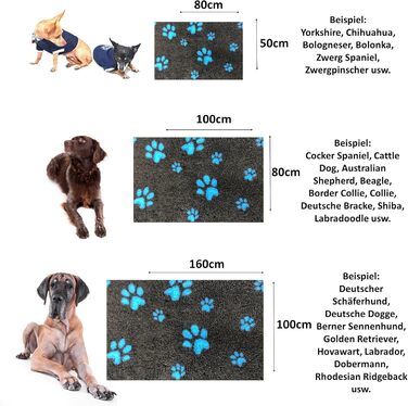 Килимок для собак Elropet Vetbed: преміум якість, 22 мм, для малих та великих собак. Товщина 22 мм. Розміри: S (80x50 см), колір: темно-сірий + блакитна лапка