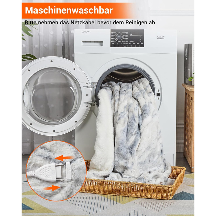 Електрична ковдра LinTimes з автовимкненням, 6 температурних режимів, таймер 10 годин, PV-велюр та Sherpa фліс, пральна, (Мраморний, 180 x 130 см)