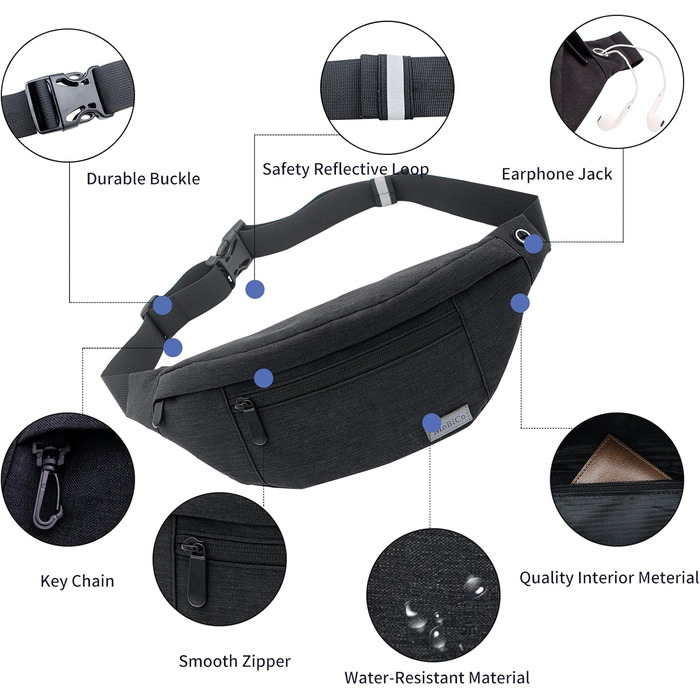 Чоловіча/жіноча поясна сумка-рюкзак на пояс, водонепроникна, для спорту, бігу, кемпінгу, подорожей (чорна)