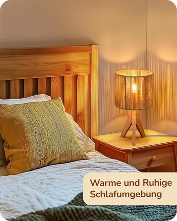 LED настільна лампа EDISHINE з абажуром з ручної роботи та дерев'яною ніжкою, 2700K, тепле біле світло, бохо стиль, для спальні, вітальні, готелю, з лампочкою E27 4W, в'язаний паперовий шнур