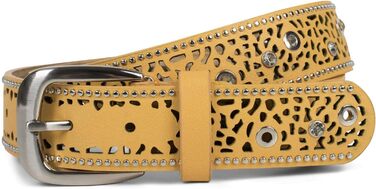 Жіночий пояс styleBREAKER з вирізами, стразами та заклепками, вінтажний, регульований, колір: гірчичний