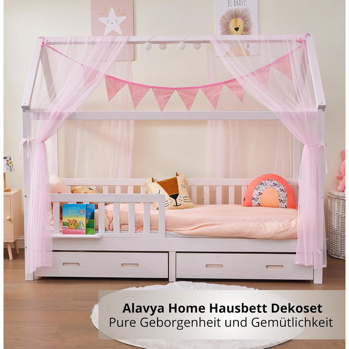 Набір декору для дитячого ліжка ALAVYA HOME, 4 предмети: 2 балдахіни, гірлянда 300 см, світлодіодна стрічка, 100% біо-бавовна, рожевий, для дитячої кімнати