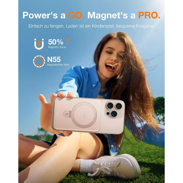 Портативний зарядний пристрій TORRAS 5000mAh з магнітним кріпленням MagSafe, 22.5W PD, Rose Gold