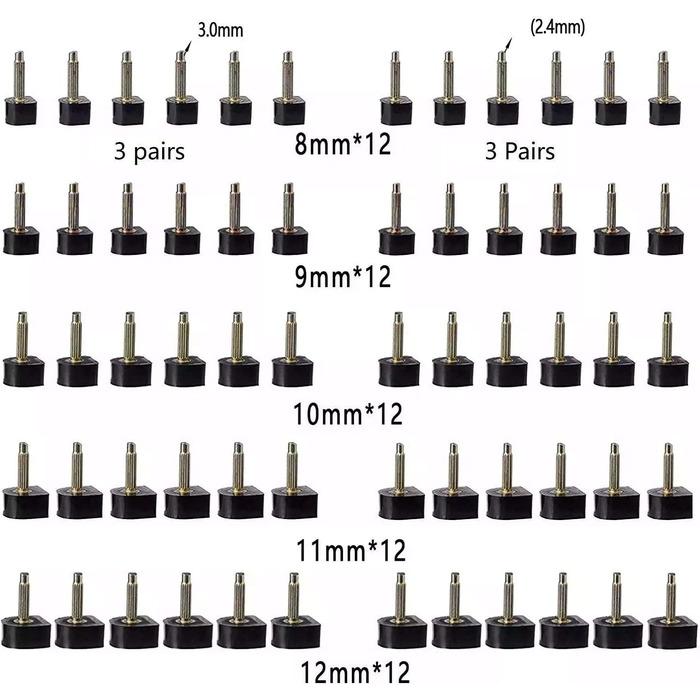 YEHAM 25 Pairs of Heel Tip Replacement Kit - 5 Different Sizes (8/9/10/11/12 mm) for Women's High Heel Shoes