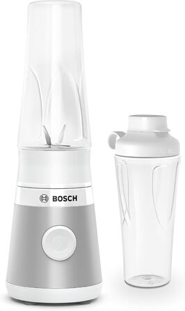 Міні-блендер Bosch VitaPower Serie 2 MMB2111T, 450 Вт, 0,6 л, тританова ToGo-пляшка, 4-лезове лезо, ударостійкий, для смузі, сріблястий/білий