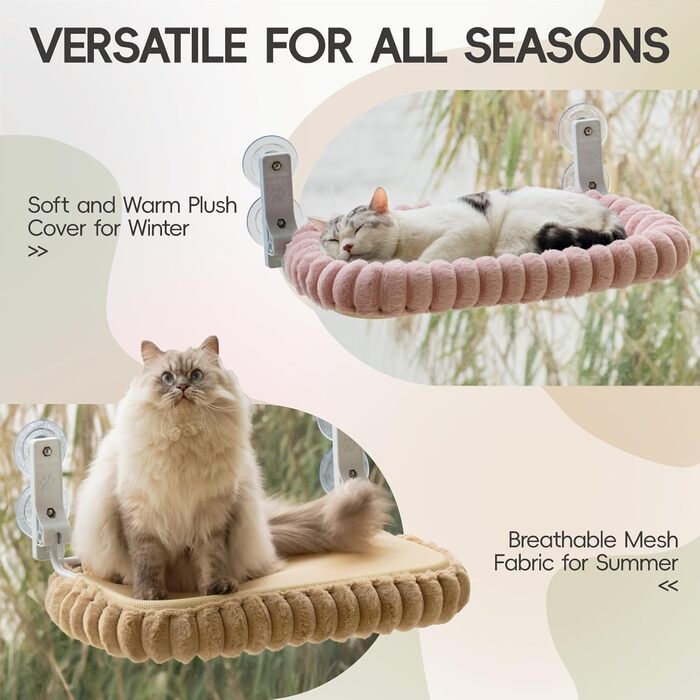 Крісло-гамак для котів EDAGNY на вікно з м'яким знімним чохлом, сталевий каркас, до 18 кг (зелений, рожевий)