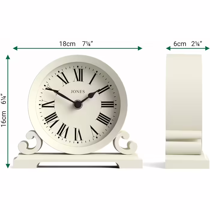 JONES CLOCKS® Saloon Table Clock | Traditional Double-Scroll Design | | Roman Numerals | Classic style for desk, table, shelf or bedside table. (White)