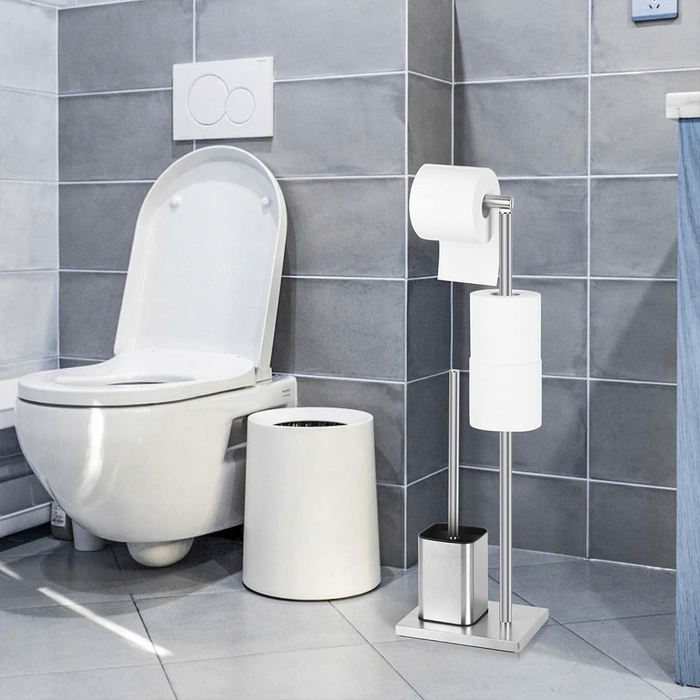Підставка-тримач для туалетного паперу та йоржика для унітазу, срібляста, нержавіюча сталь, стиль Лофт