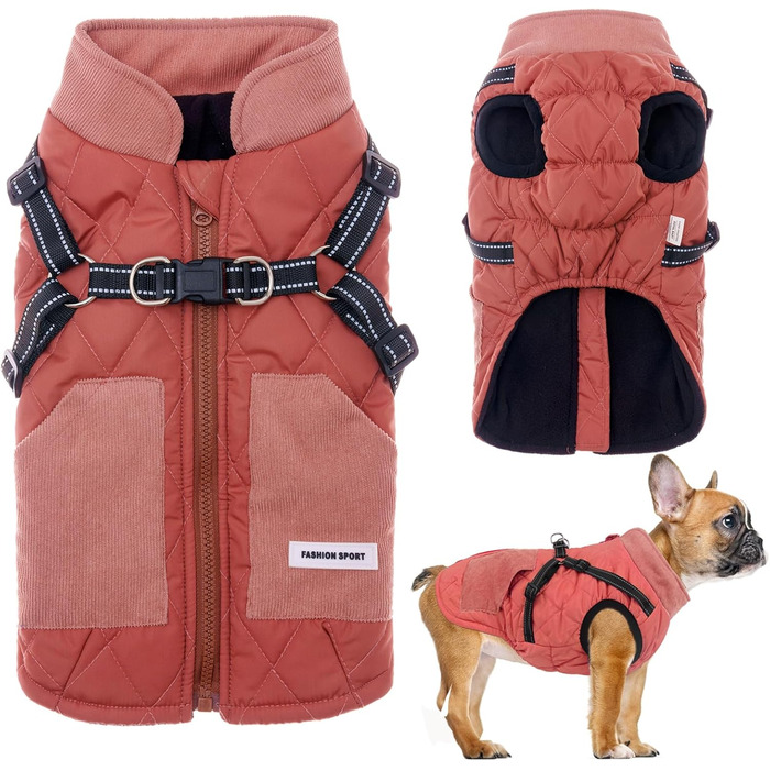 Dog Coat, Dog Jackets with Harness, Winter Warm Jacket Windproof Pet Clothing with Pocket Design Snowsuit Dog Jackets for Small Medium Dogs (Red, M)