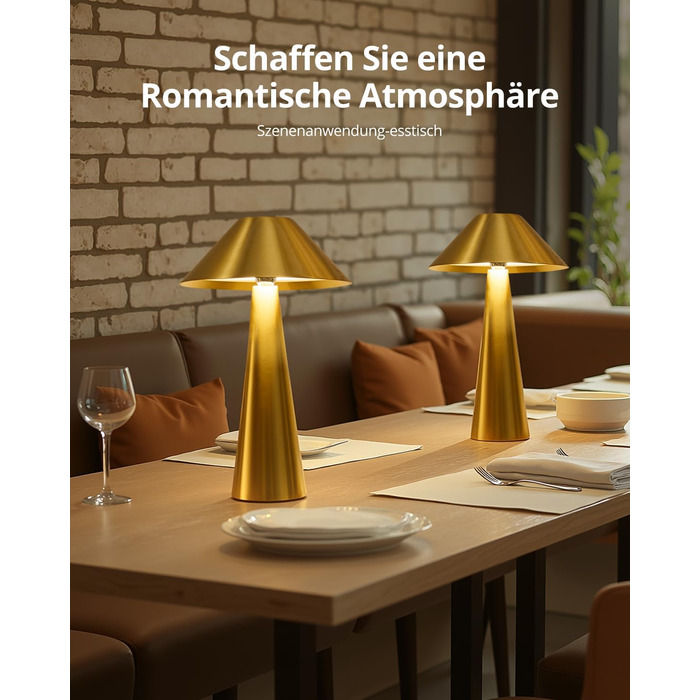 BOJIM 2 шт. LED настільна лампа золота, акумуляторна, USB, бездротова, диммування, магнітна, IP54, вологостійка, для балкона, поворотний наголовник