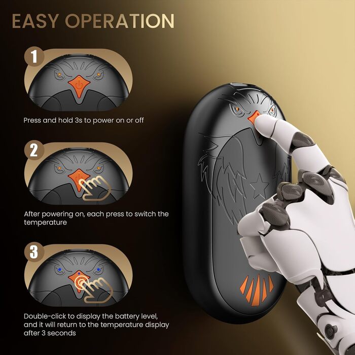 Електричні грілки для рук 2 шт. з підзарядкою USB, портативні кишенькові грілки 2-в-1 з 3 режимами нагріву, 24 години тепла, багаторазові, для активного відпочинку взимку, чорні, з магнітом