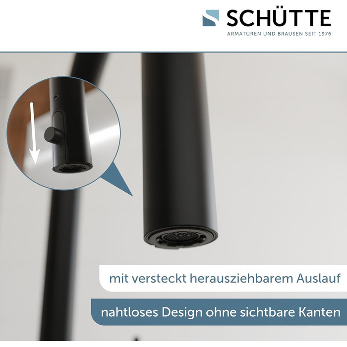 Кухонний змішувач SCHÜTTE 79562 Blackpool з висувною лійкою, поворотний на 360°, з однорідним змішувачем, чорний