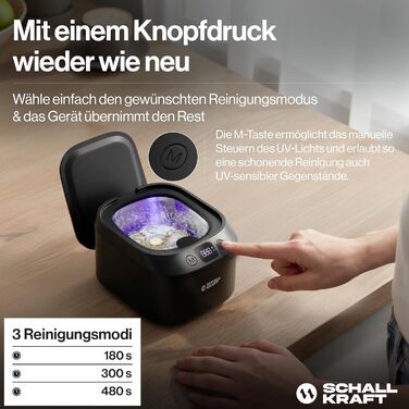 Ультразвукова ванна для чищення 48 кГц з УФ-дезінфекцією, чорна - для ювелірних виробів, зубних кап, брекетів та іншого