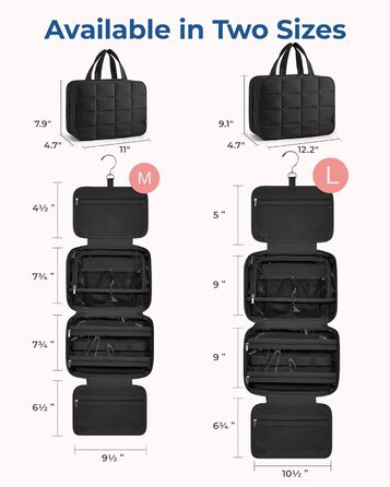 Сумка для косметики BAGSMART, органайзер для подорожей, тоалетна сумочка для жінок, велика, бежева (чорна, L)