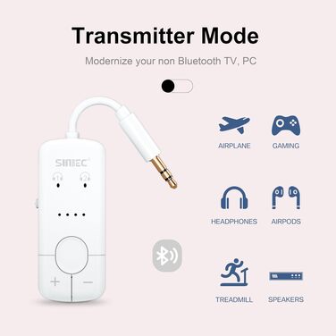 Bluetooth-адаптер AirFly для навушників у літаку, бездротовий аудіо-трансмітер для подорожей, білий