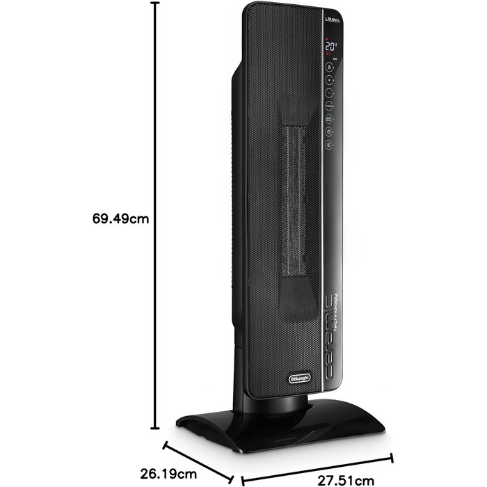 De'Longhi Ceramic Heater TCH8993ER.BC, Ceramic Heater Fan with 3 heating levels for rooms up to 70m³, Silent Technology, rotating base, 24h timer, frost protection function, summer ventilation, Black
