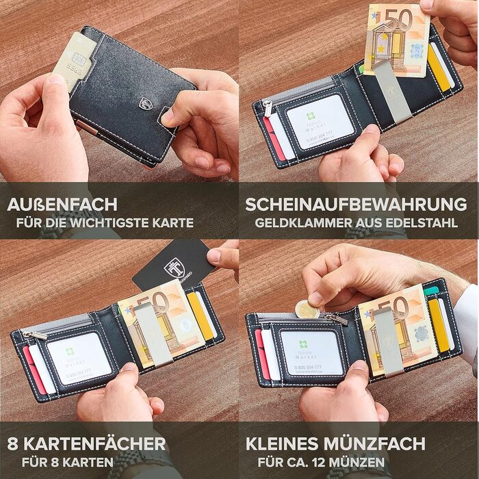 Чоловічий шкіряний гаманець Travando New York з кліпсою для грошей, RFID захистом, компактний, чорний та білий