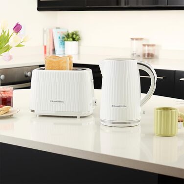 Russell Hobbs Kettle [1.7L 2400W] Eden White, Stainless Steel Accents (removable scale filter, lid opening with push button, water level indicator, illuminated switch, BPA free) Teapot 27360-70