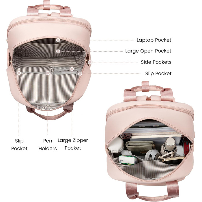 Стильний рюкзак LOVEVOOK для жінок: великий, з відділенням для ноутбука 15.6', ідеальний для навчання, роботи, подорожей (університет, офіс, робота, подорожі), чорний (рожевий)