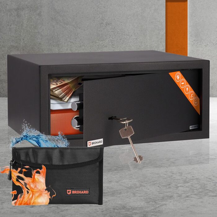 Сейф для бізнесу Brihard Business XL Tresor з ключовим замком, 50x35x36 см, сірий титан (для ноутбука 20x43x35 см)