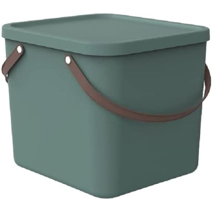 Rotho Albula Storage Box 40l with Lid, Plastic (Recycled PP), Green, 40l (40.0 x 40.0 x 34.0 cm)