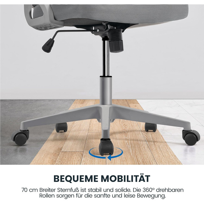 Офісний крісло Yaheetech ергономічне, з підйомними підлокітниками, поворотне з підголівником, для керівника, з функцією гойдання, до 136 кг, сірий