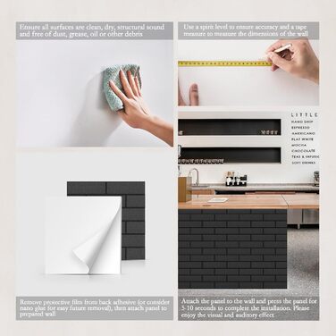 Акустичні панелі JBER самоклеючі для звукоізоляції, шумопоглинаючі панелі «цеглина» для студії, офісу та дому, 30 x 30 x 1 см, чорні, 12 шт.