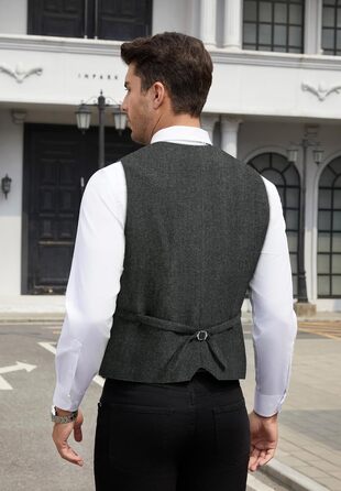 Жилет чоловічий HISDERN Vintage Casual Tweed з вовни в колірну смужку Herringbone для весілля, офісу та ділових зустрічей (L, темно-сірий)