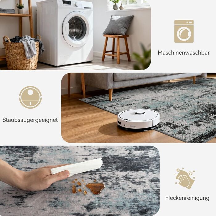 Килимок-доріжка 60 x 180 см, неслизький, з коротким ворсом, для кухні, миється, складається, абстрактний дизайн, синьо-чорний колір, підходить для входу, кухні, вітальні та офісу