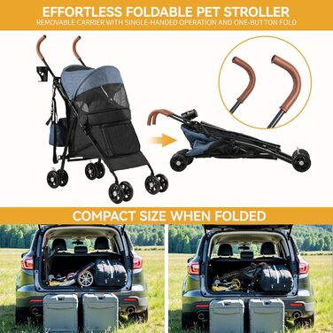 Візок для собак та котів DWVO, до 11,3 кг, складний, з подушкою та кошиком для зберігання, блакитно-чорний (45x80x103 см)