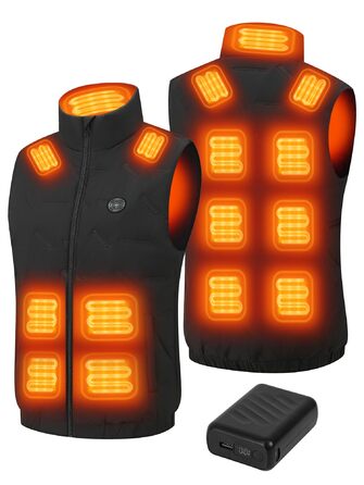 Обогреваемая жилетка Gokozy для мужчин с Powerbank 20000 mAh, 15 зон обігріву, для катання на велосипеді, риболовлі, лижного спорту, чорного кольору