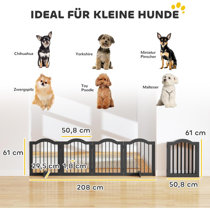 Захисний бар'єр для собак PawHut 5-секційний, 261.5 x 61 см, розкладний, з дверцятами, білий