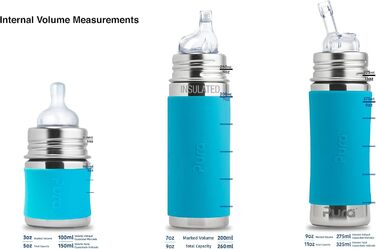 Pure stainless steel bottle with silicone straw & sleeve, aqua (plastic, BPA-free, non-toxic, certified)
